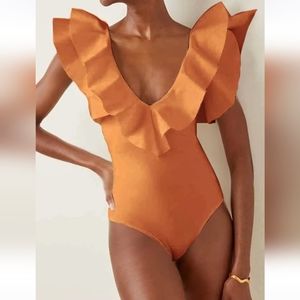 NWT Orange Ruffled Swimsuit One-piece